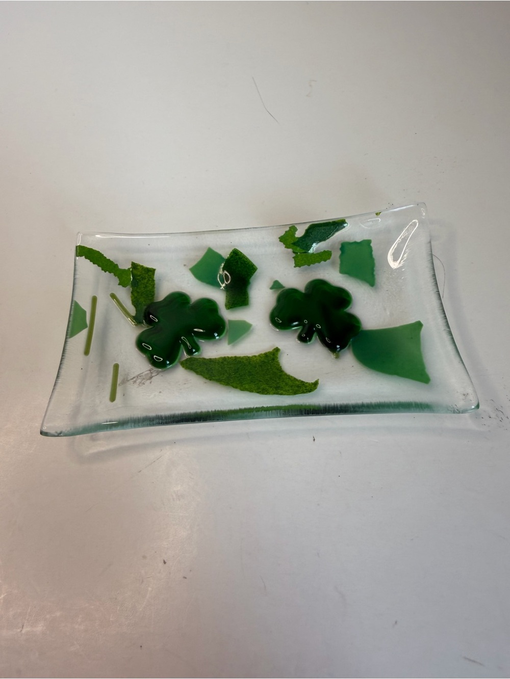Art Glass Fused Glass Shamrock Trinket Dish